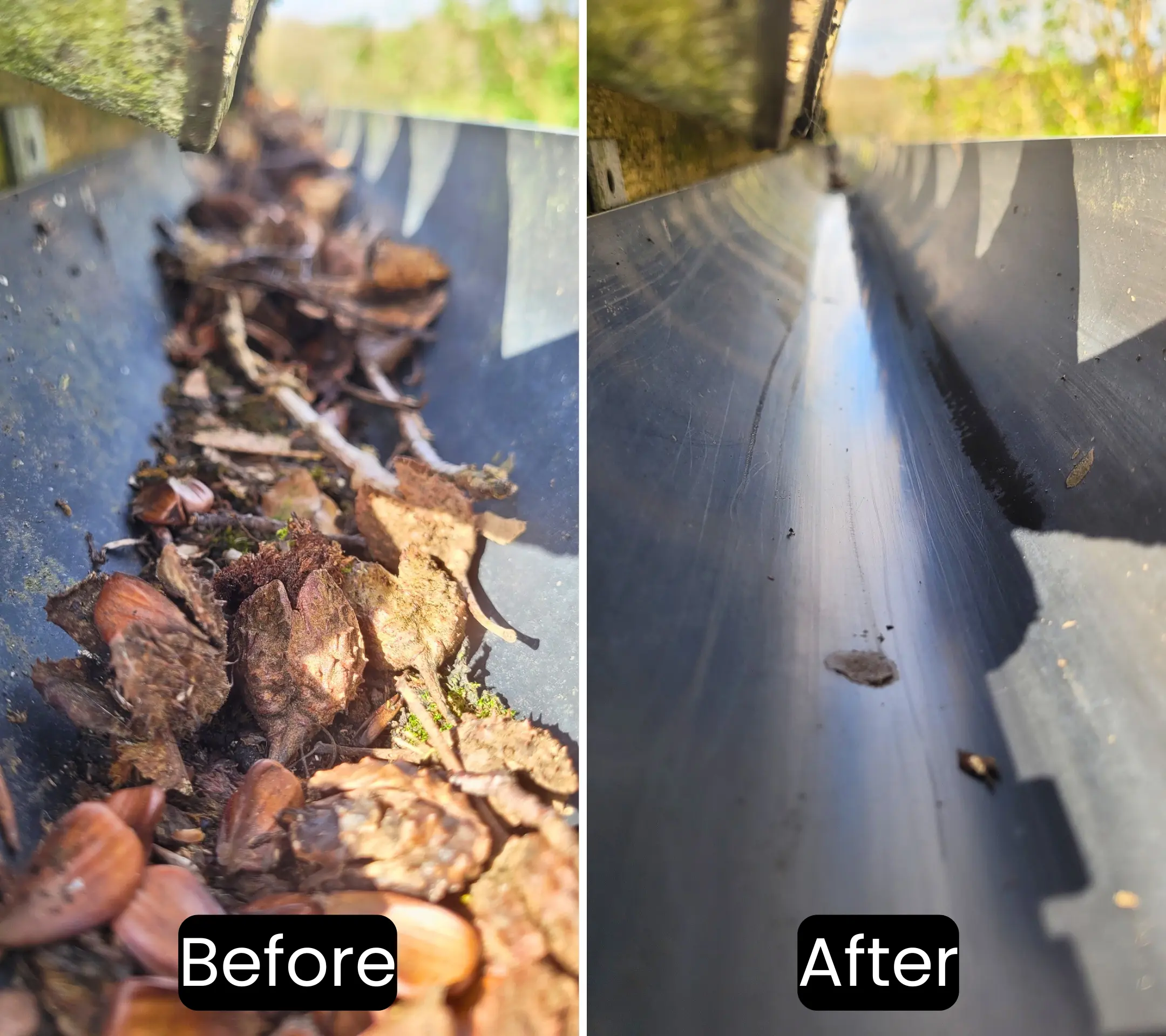 Before and after residential gutter cleaning in Worthing, West Sussex