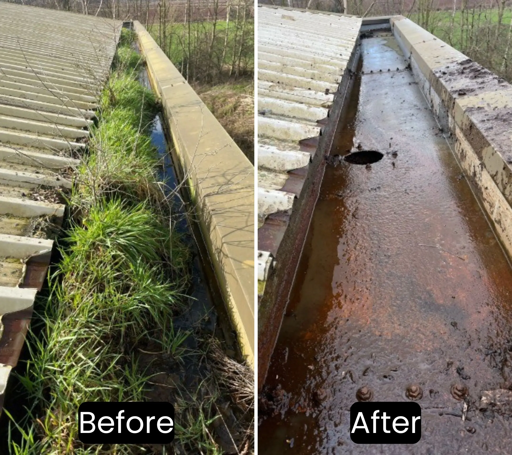 Before and after commercial gutter cleaning in Horsham, West Sussex